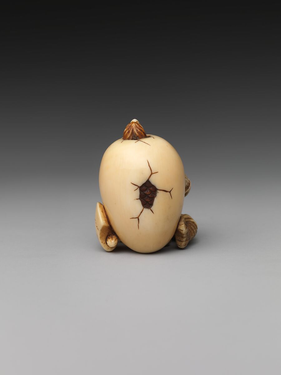 Netsuke of a Man and an Egg, Ivory, Japan