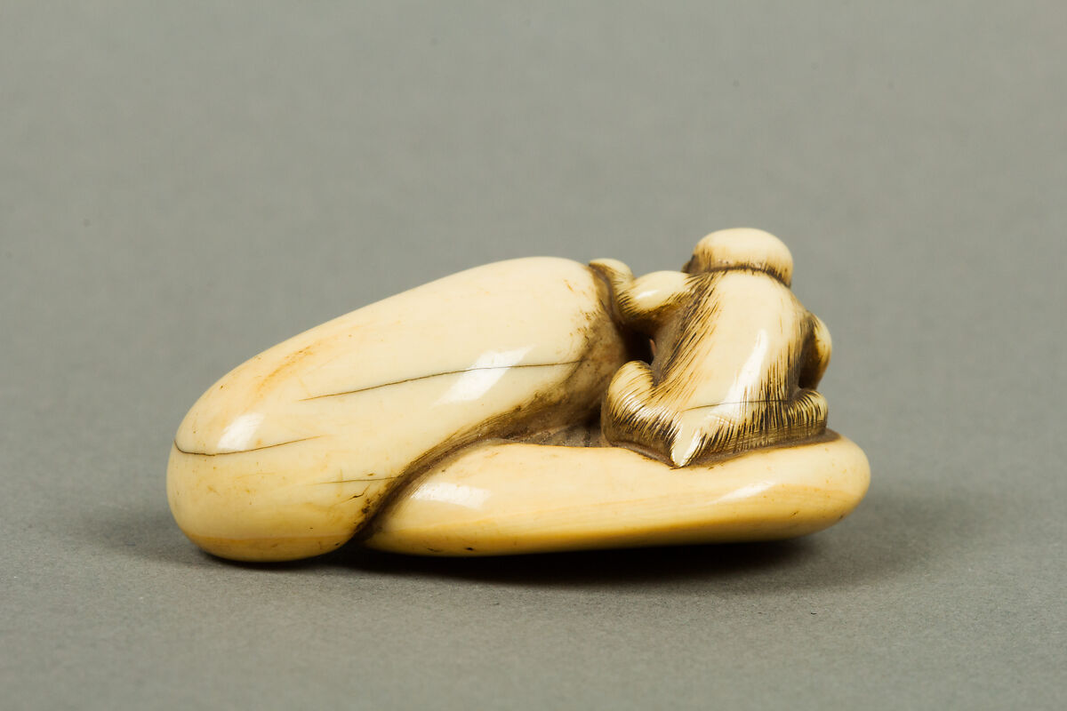 Netsuke of Monkey on a Mushroom, Ivory, Japan