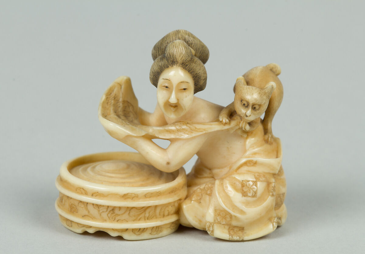 Netsuke of Woman Bathing, Ivory, Japan 