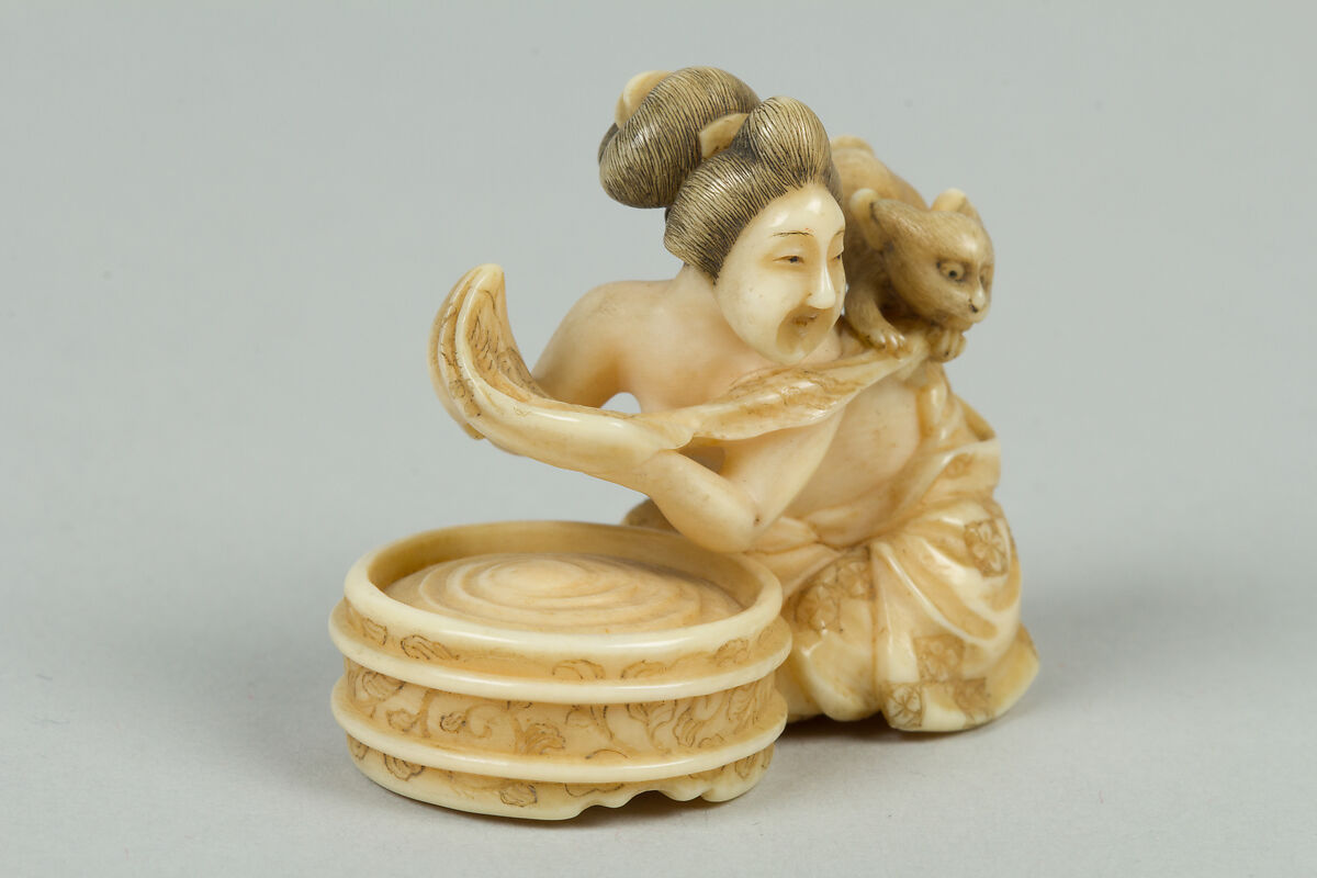 Netsuke of Woman Bathing, Ivory, Japan