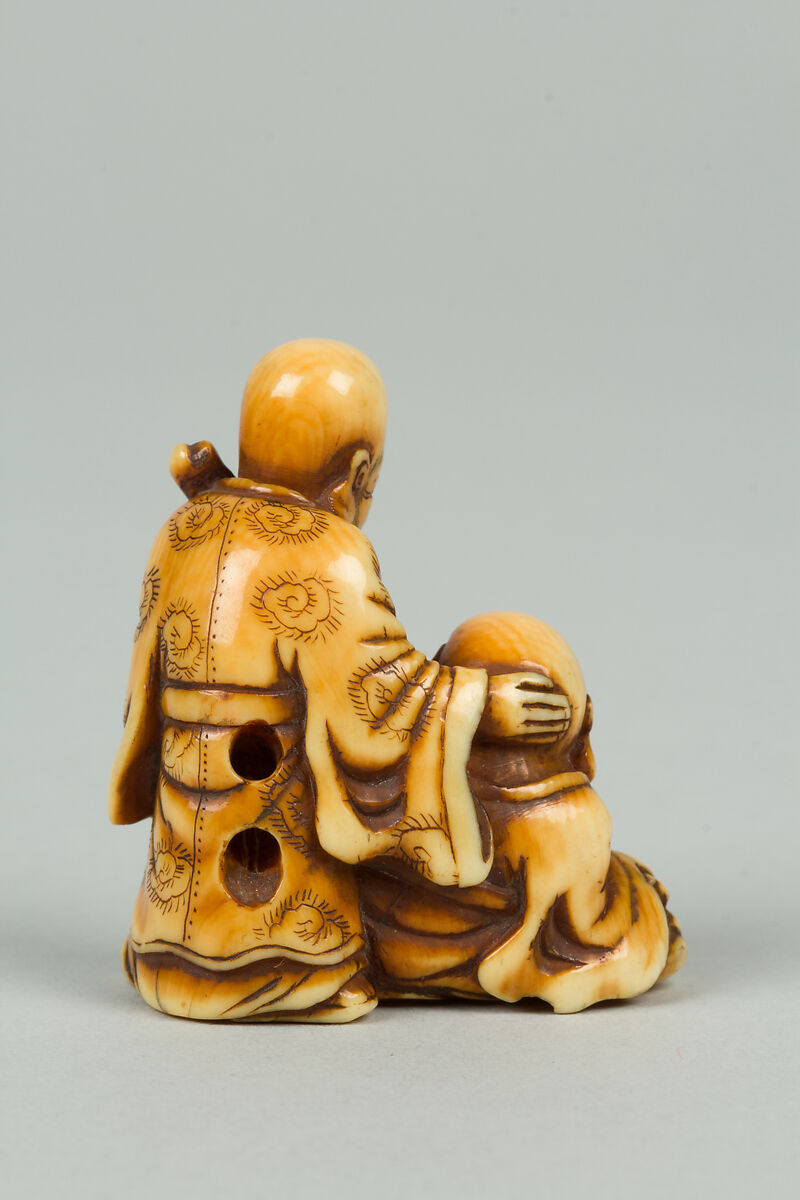 Netsuke of Hotai and Fukurokujin, Ivory, Japan