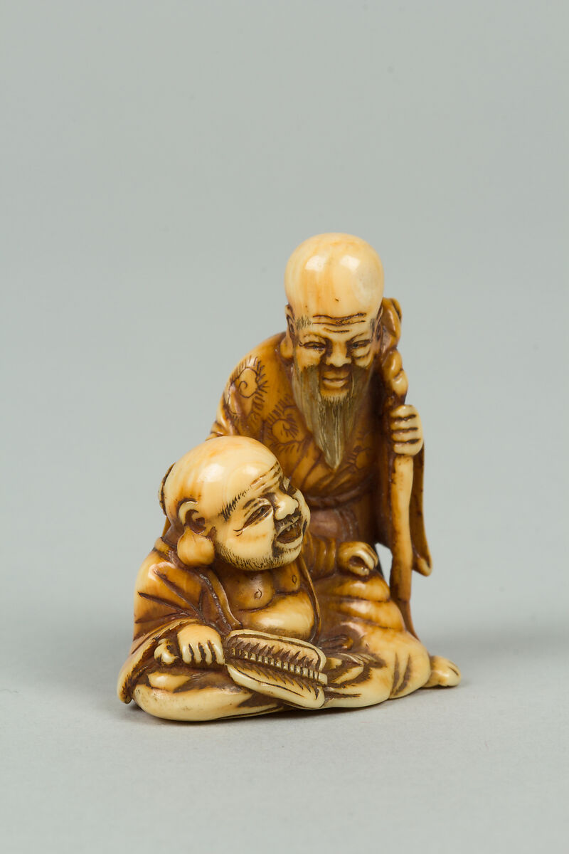 Netsuke of Hotai and Fukurokujin, Ivory, Japan