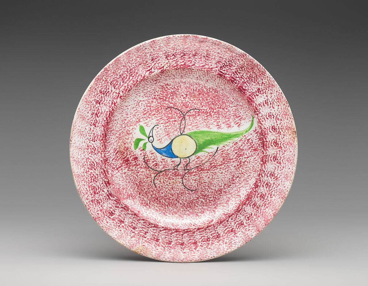 Plate, Majolica earthenware, spatterware, British 