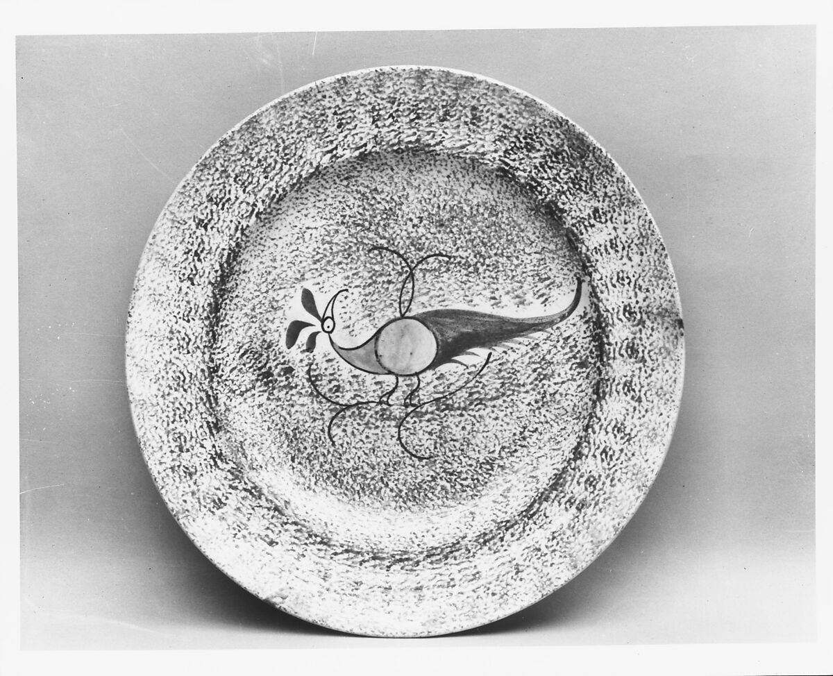 Plate, Majolica earthenware, spatterware, British