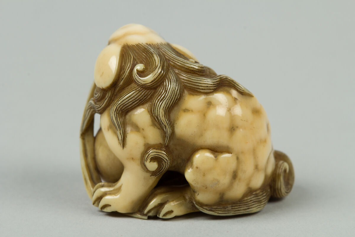 Netsuke of Qilin with a Ball, Ivory, Japan