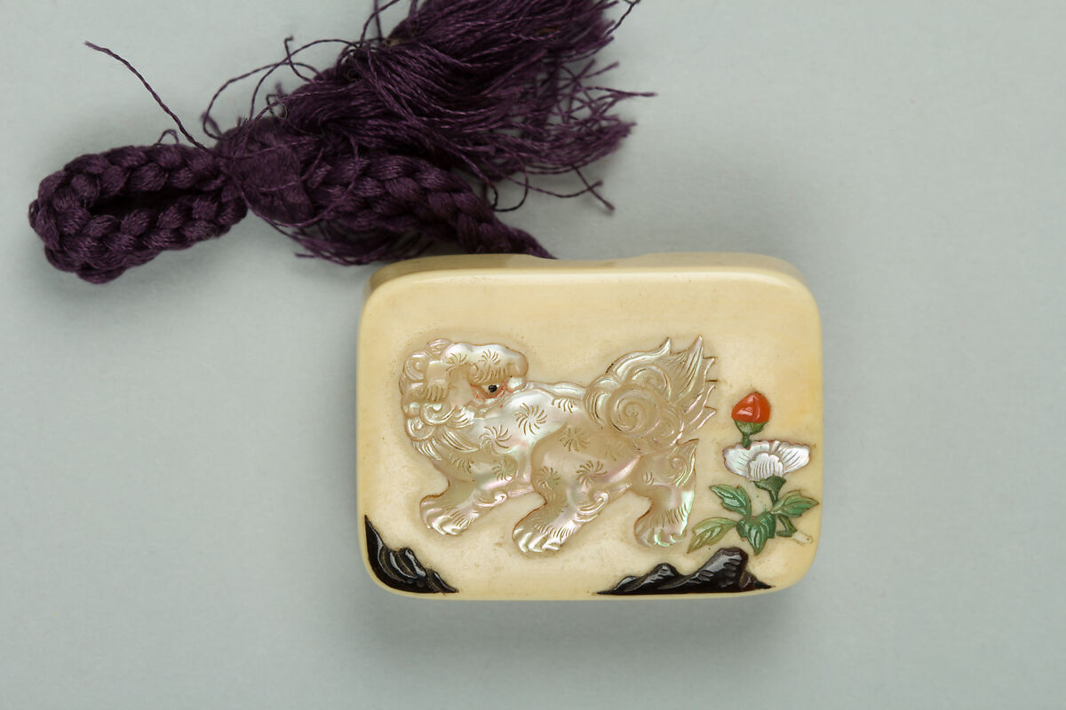 Netsuke of Miniature Box, Ivory inlaid with mother-of-pearl, Japan 