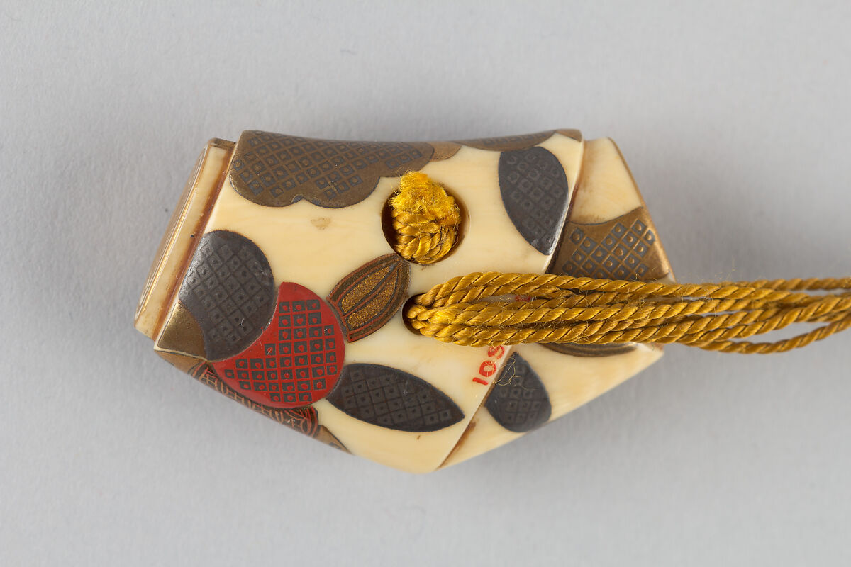 Netusuke in the Shape of a Knotted Letter, with Problems Written on and Tied to Branches, Ivory decorated with lacquer, Japan