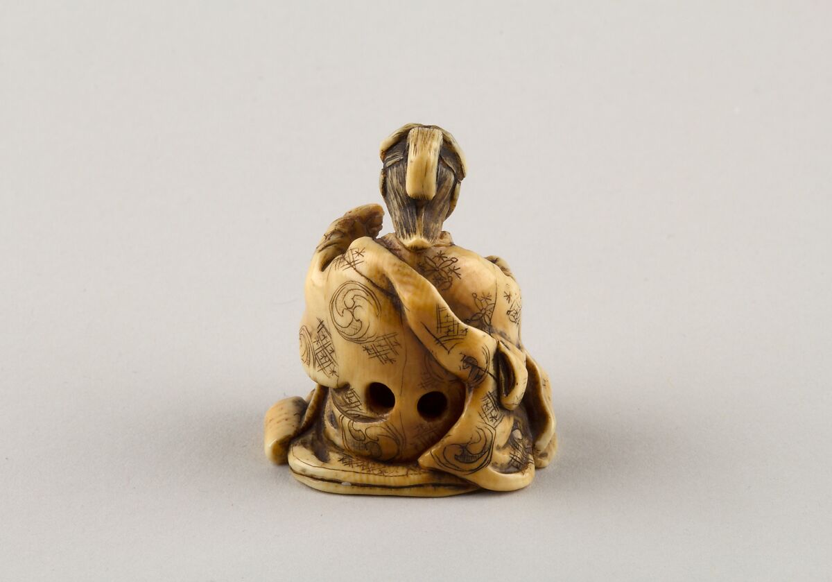 Netsuke of Woman Reading from a Scroll, Ivory, Japan