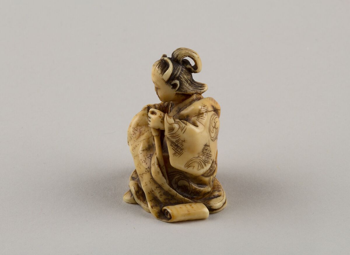 Netsuke of Woman Reading from a Scroll, Ivory, Japan