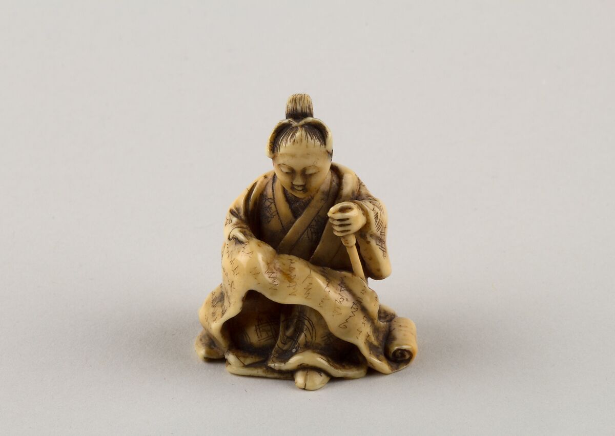 Netsuke of Woman Reading from a Scroll, Ivory, Japan 