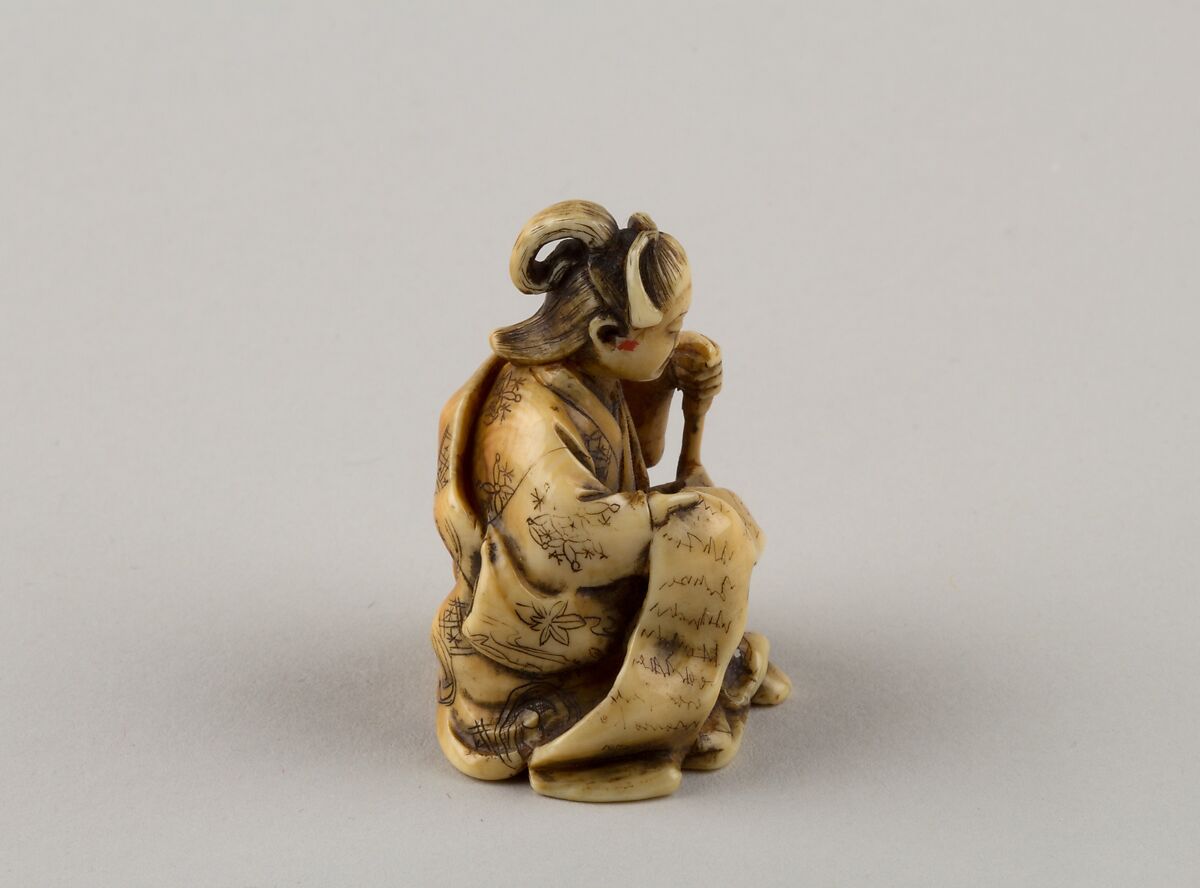 Netsuke of Woman Reading from a Scroll, Ivory, Japan