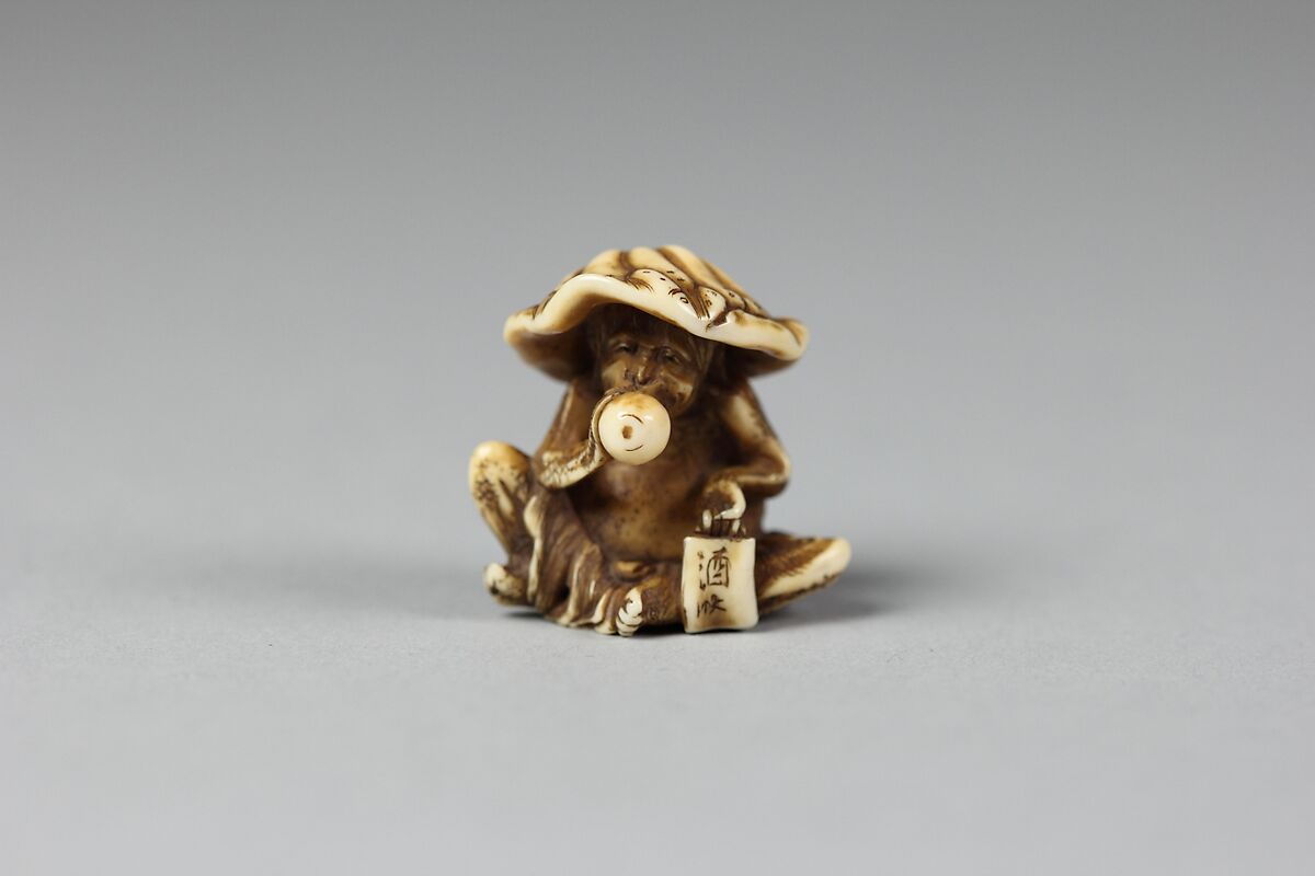 Netsuke of Monkey with Lotus Leaf Hat, Ivory, Japan 