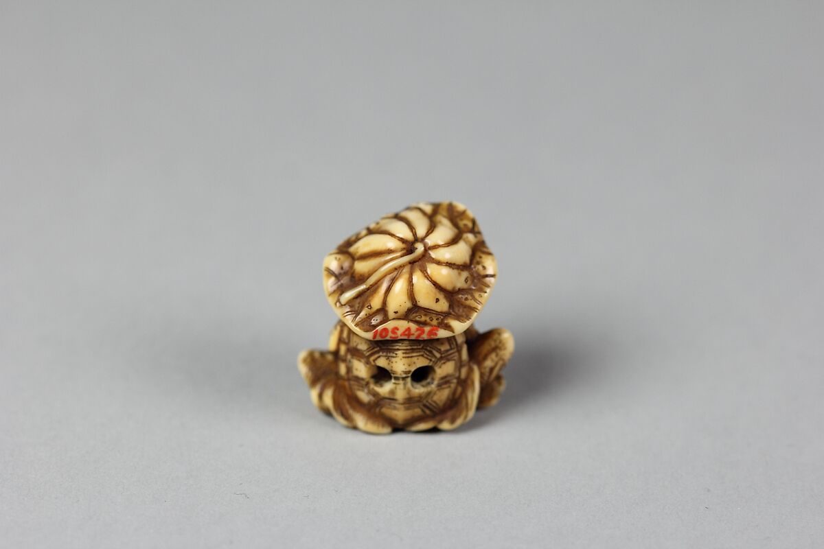 Netsuke of Monkey with Lotus Leaf Hat, Ivory, Japan