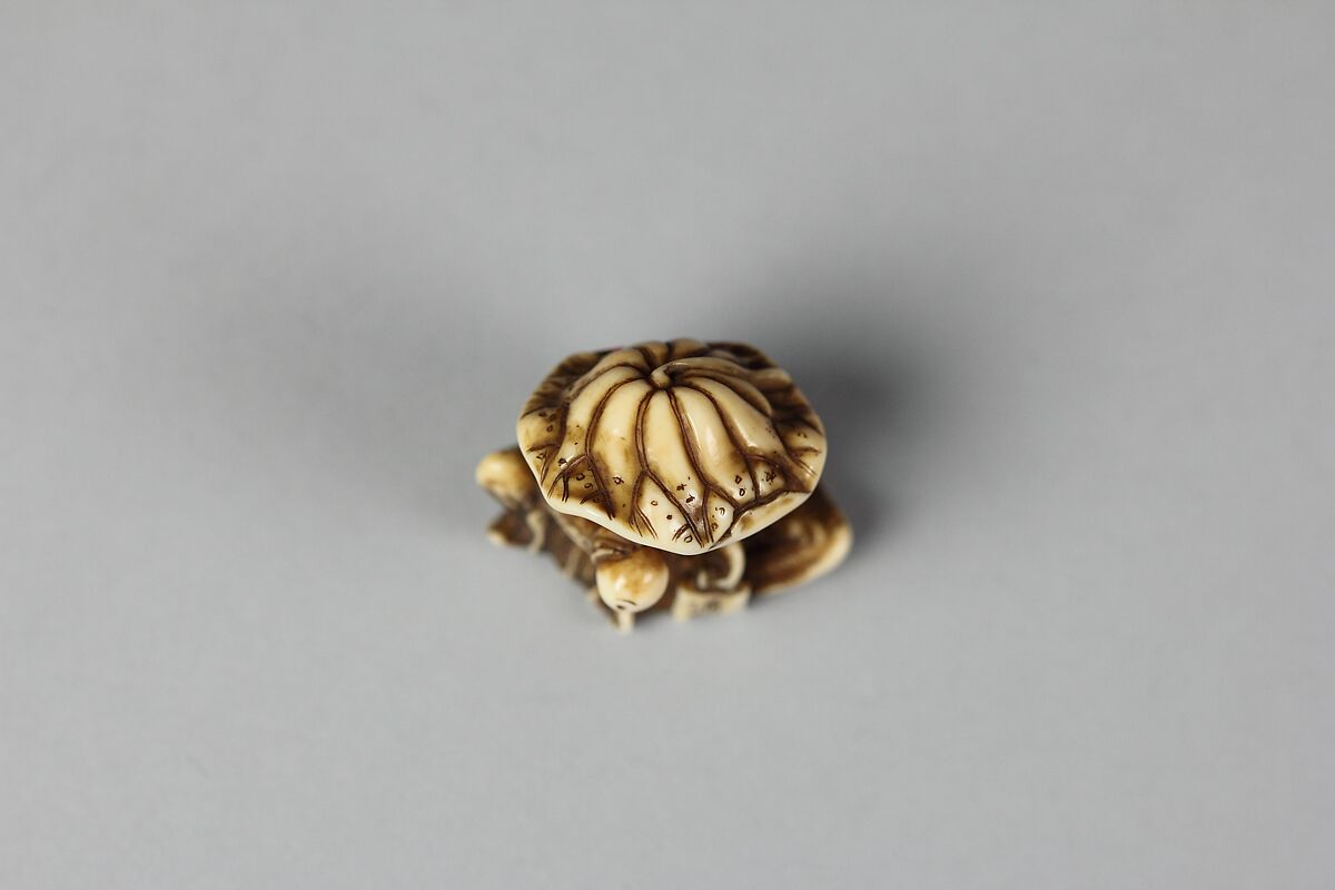 Netsuke of Monkey with Lotus Leaf Hat, Ivory, Japan