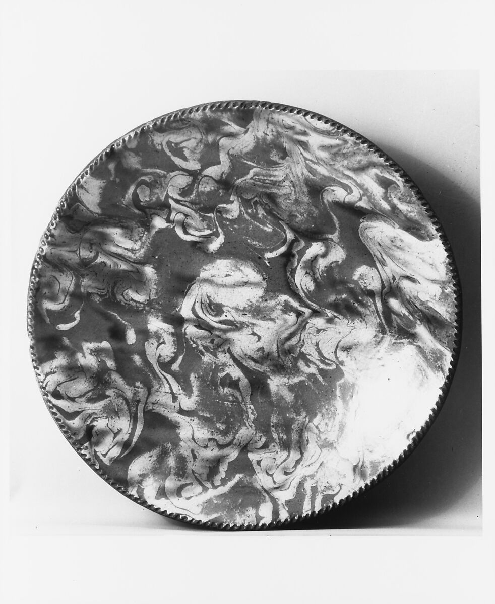 Plate, Earthenware; Redware with slip decoration, American