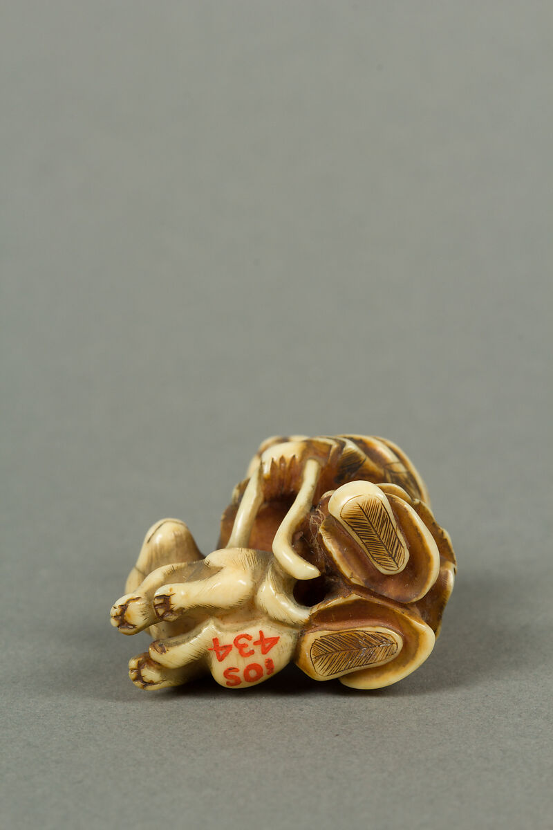 Netsuke of Boy with a Dog, Ivory, Japan