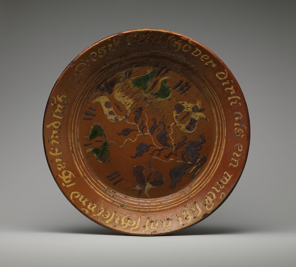 Plate, John Leidy I (1764–1846), Earthenware; Redware, American 