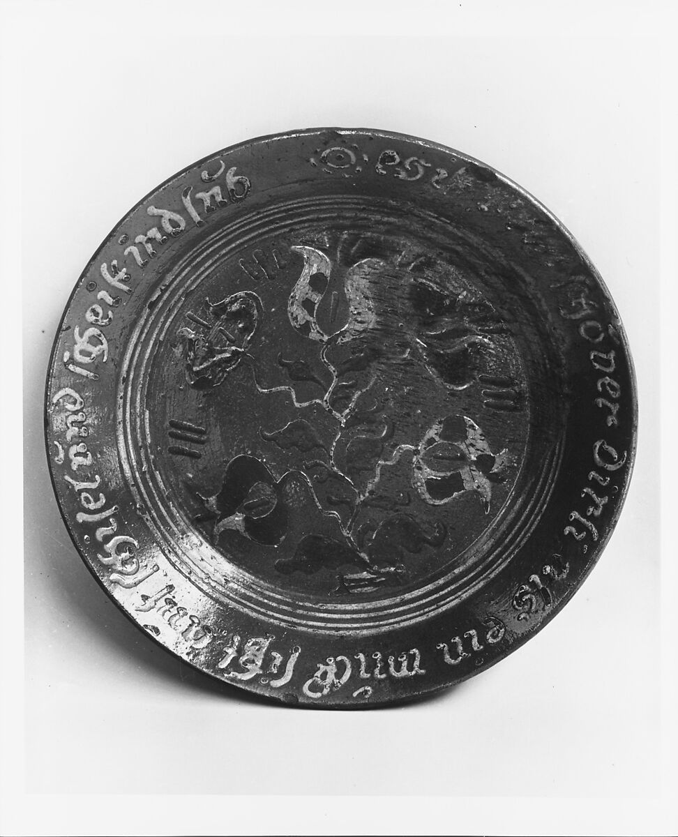 Plate, John Leidy I (1764–1846), Earthenware w/ slip decoration; Redware, American