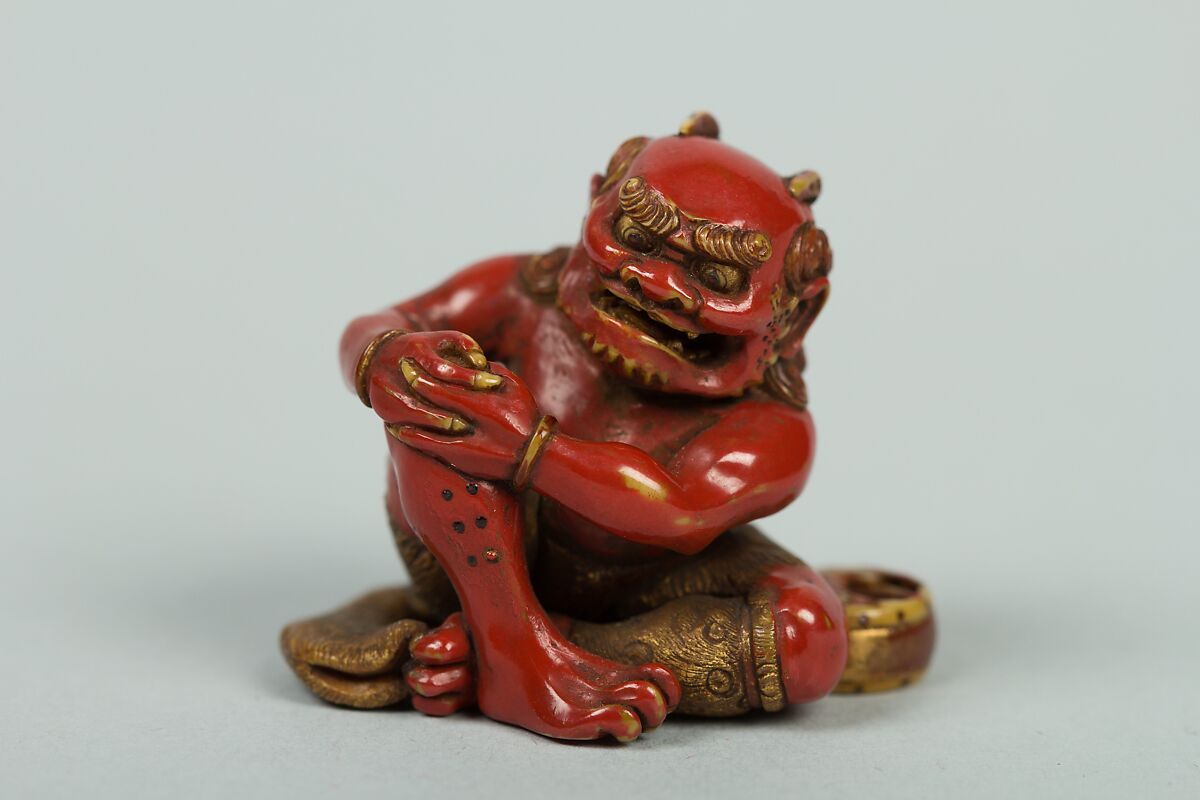 Netsuke of Demon, Red lacquer, Japan 