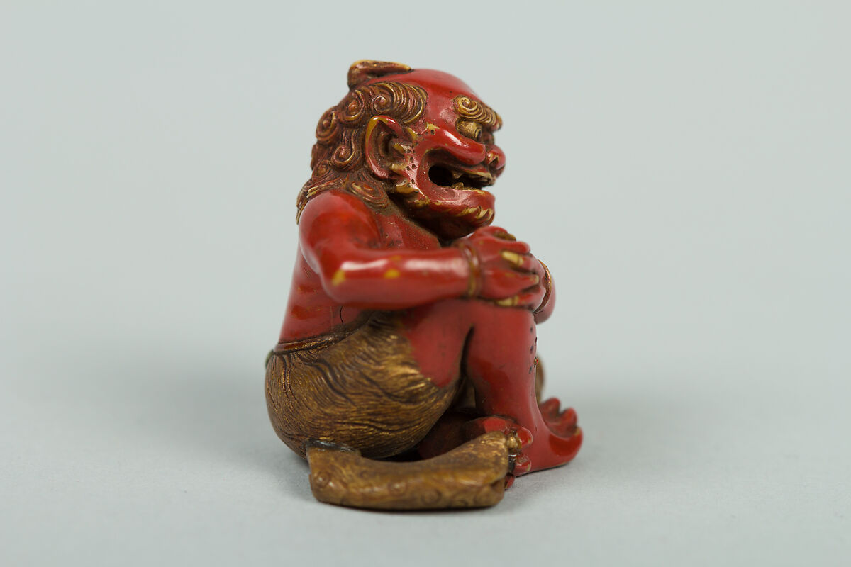 Netsuke of Demon, Red lacquer, Japan