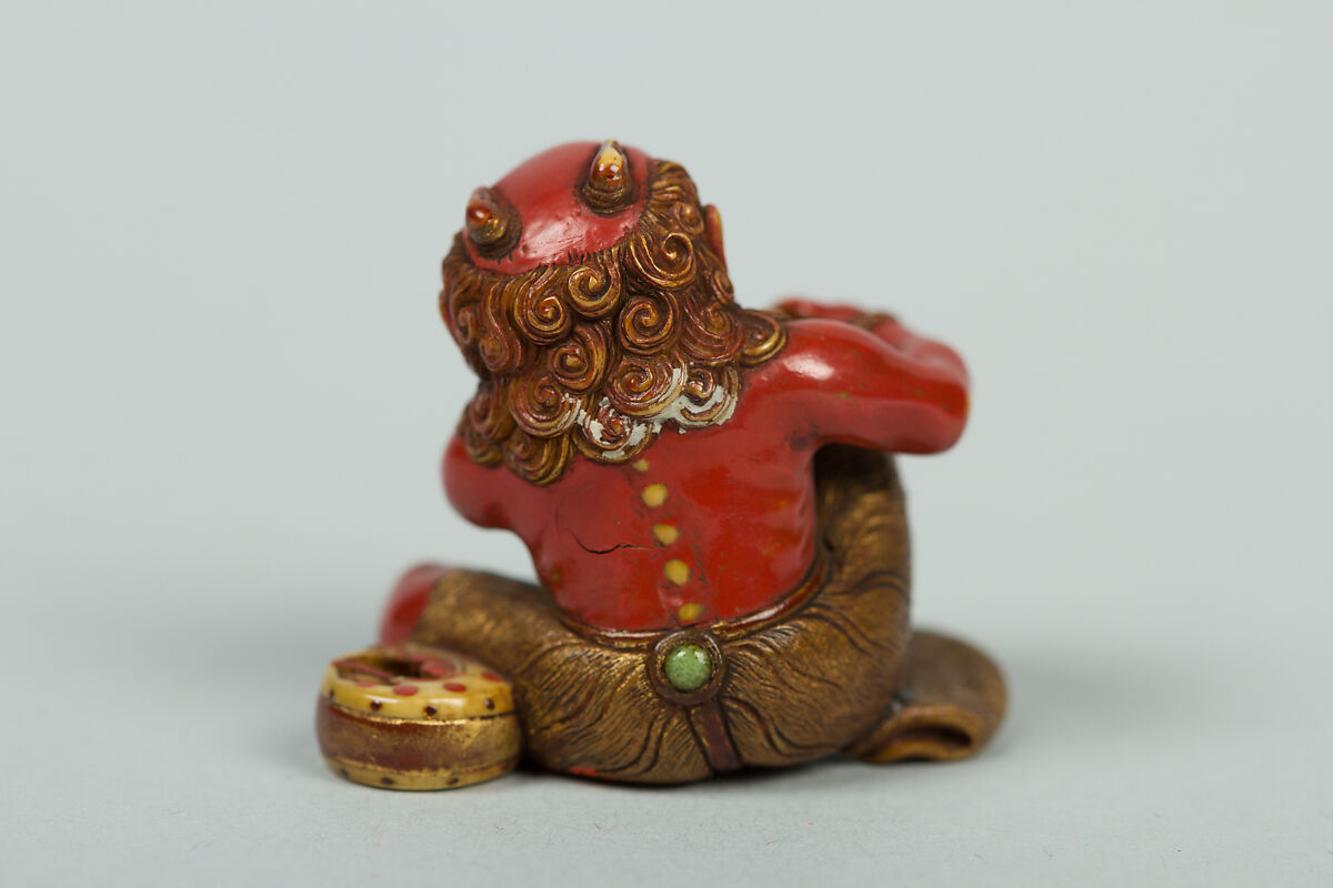 Netsuke of Demon, Red lacquer, Japan