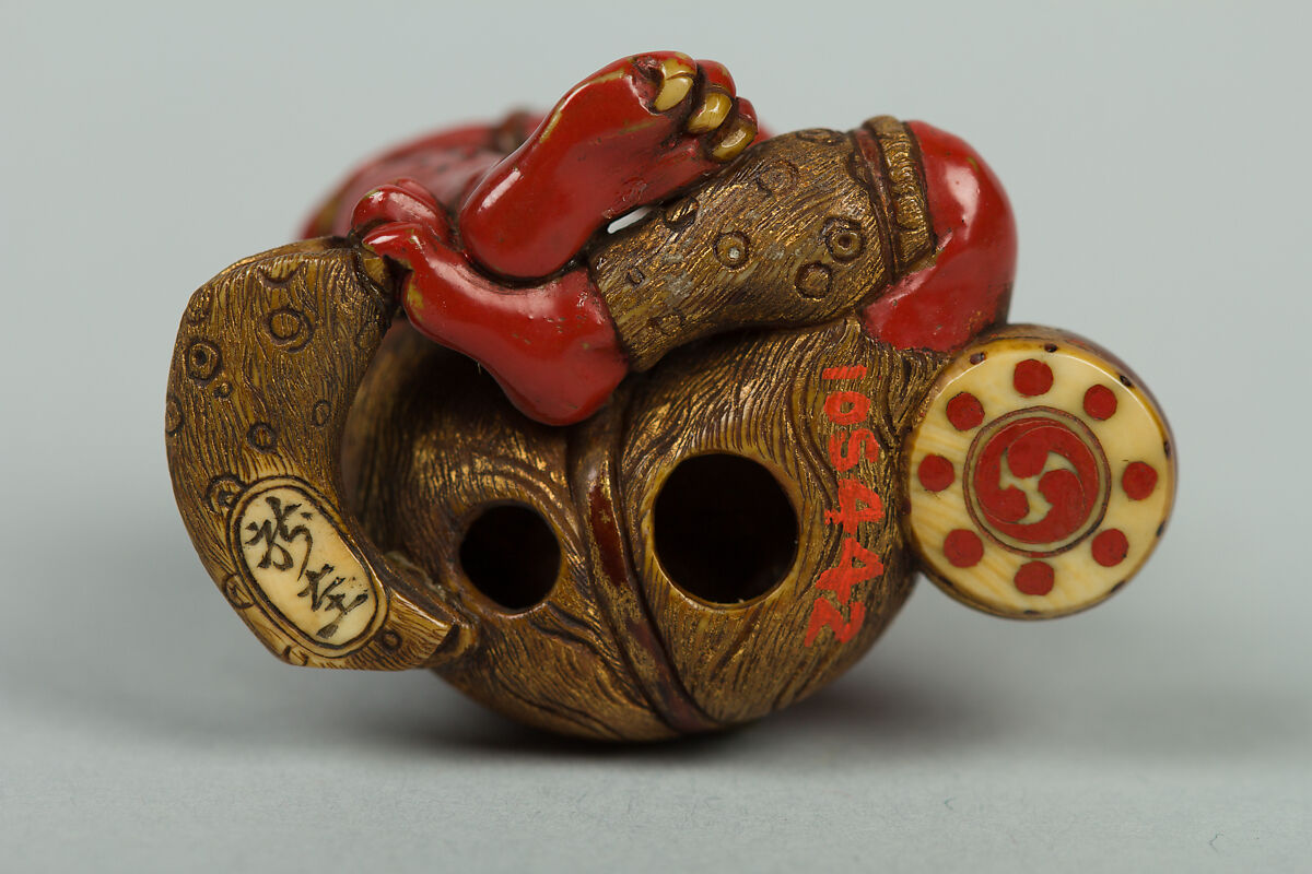 Netsuke of Demon, Red lacquer, Japan