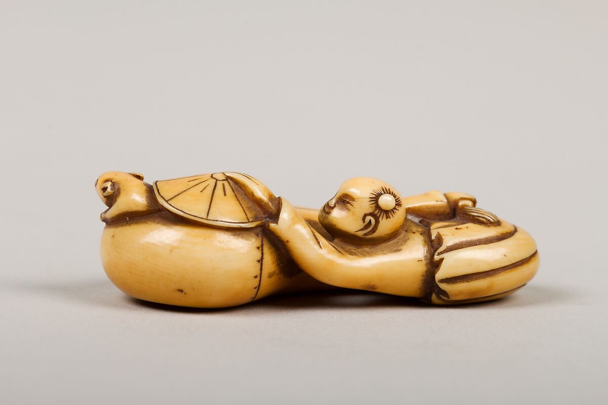 Netsuke of Boy Catching a Mouse in a Gourd, Ivory, Japan 