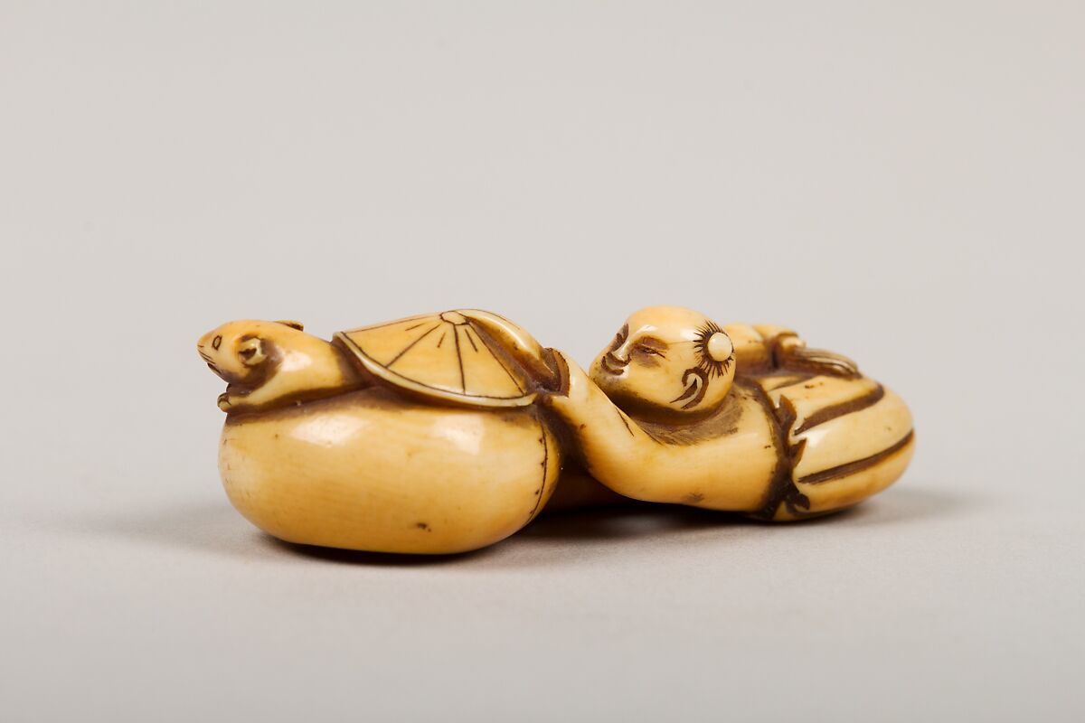 Netsuke of Boy Catching a Mouse in a Gourd, Ivory, Japan