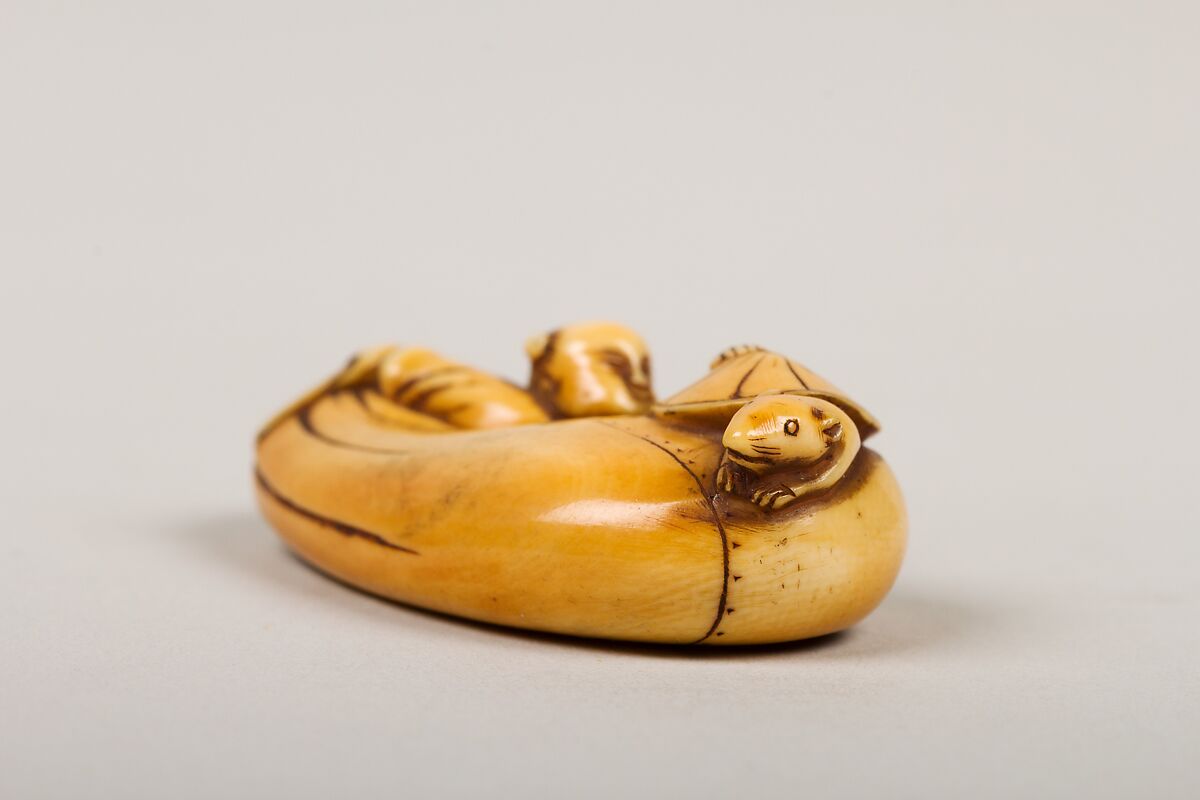 Netsuke of Boy Catching a Mouse in a Gourd, Ivory, Japan