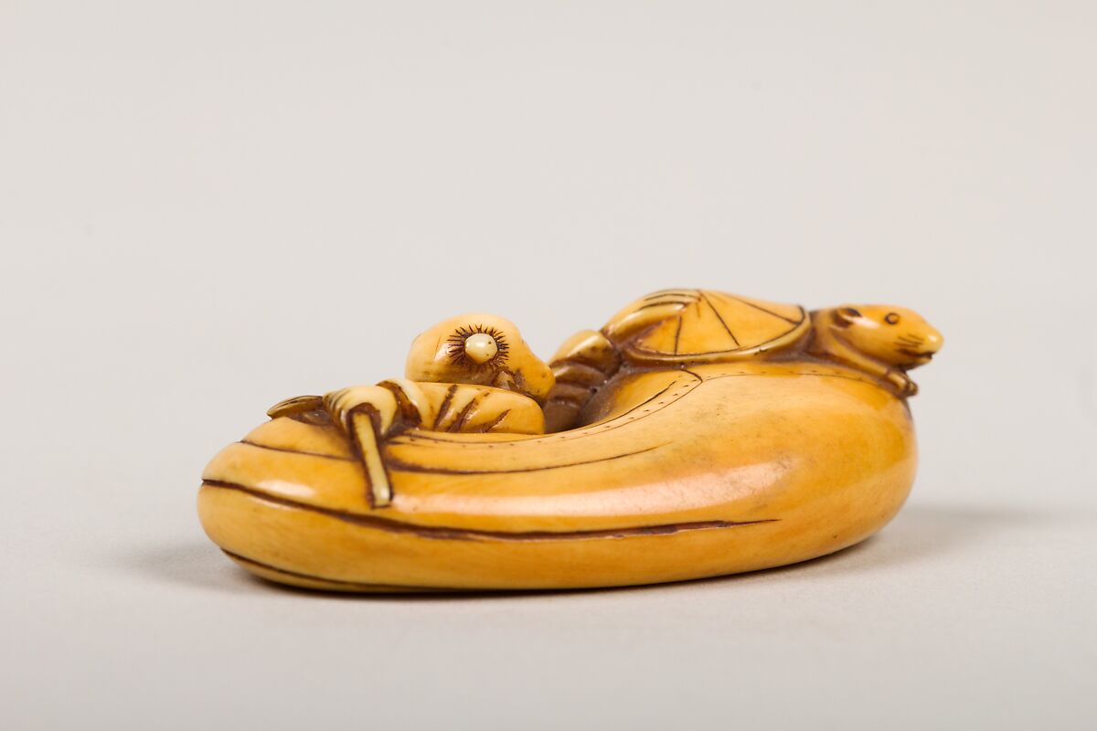 Netsuke of Boy Catching a Mouse in a Gourd, Ivory, Japan