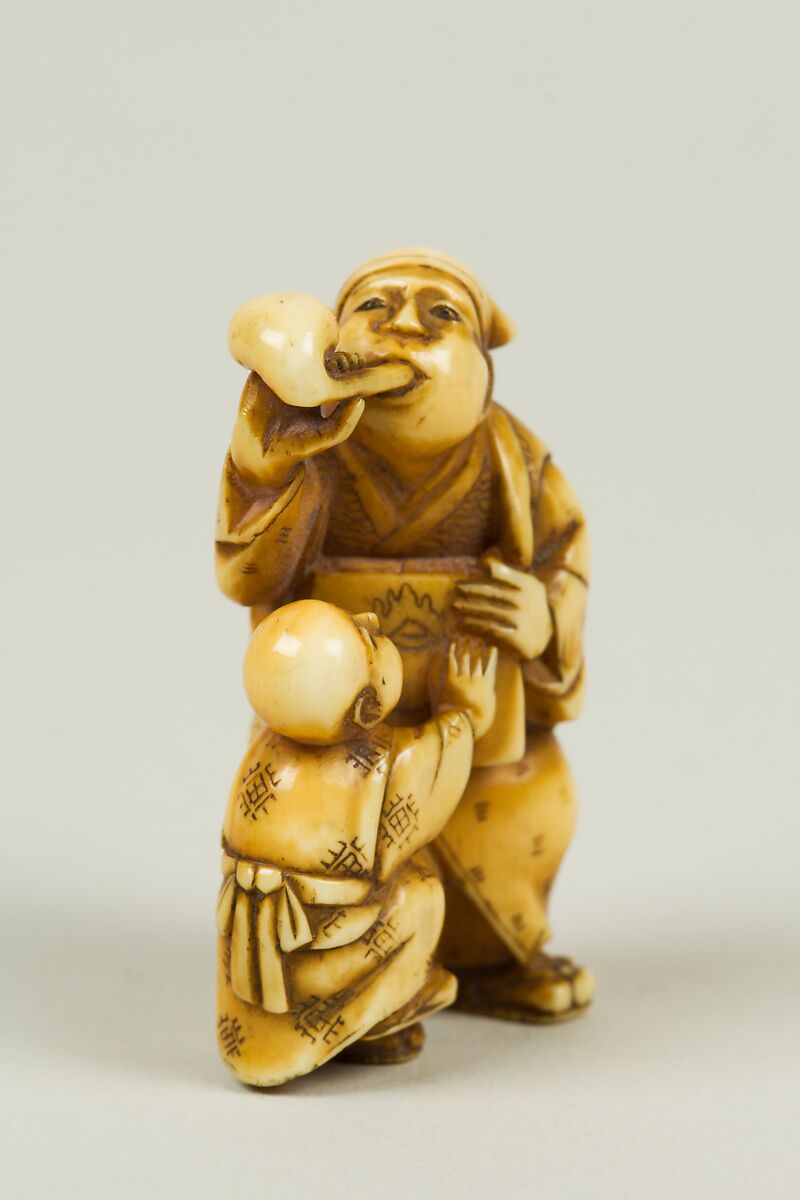 Netsuke of Man and Child, Ivory, Japan
