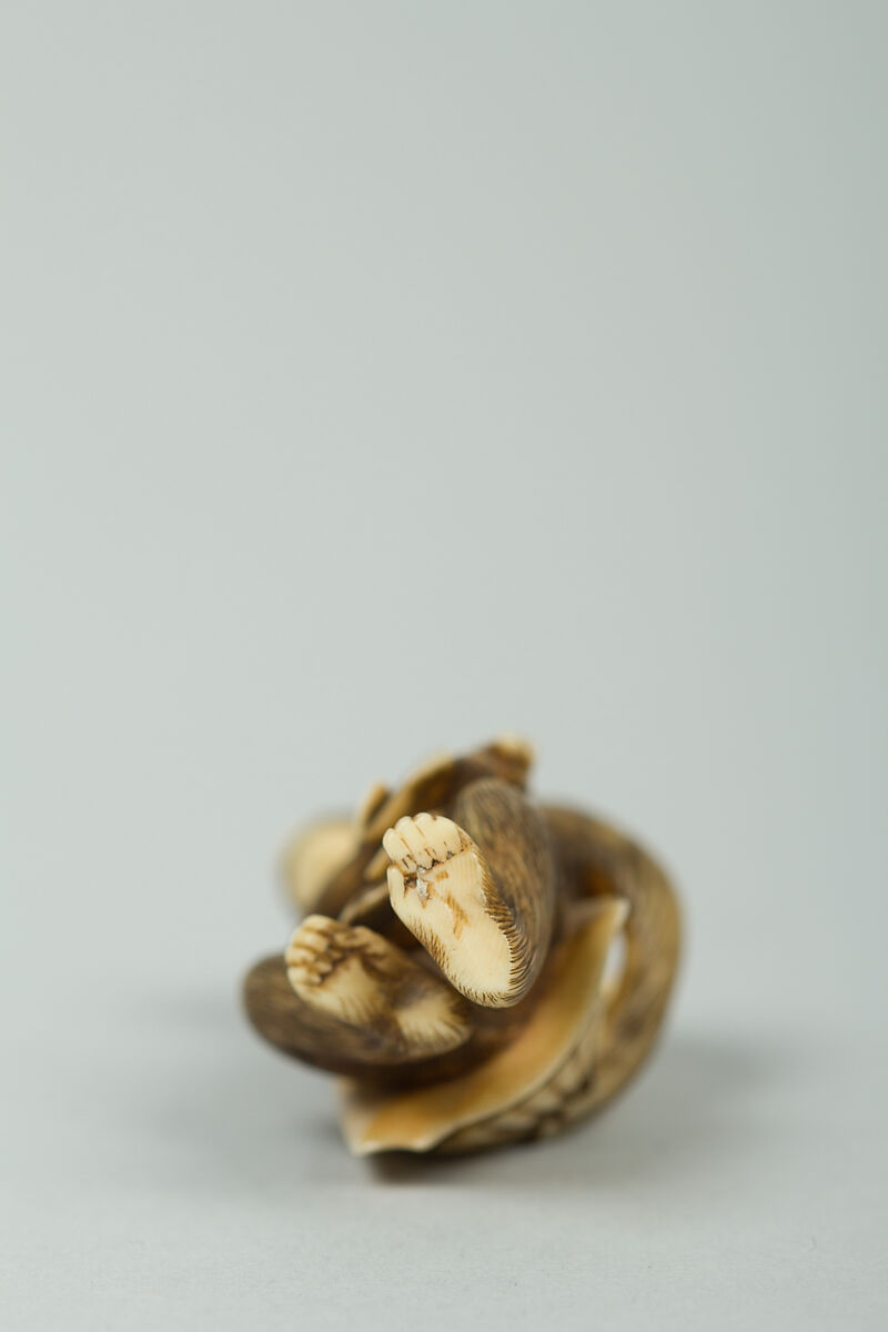 Netsuke of Monkey Wearing a Tall Cap and Carrying a Fan, Ivory, Japan