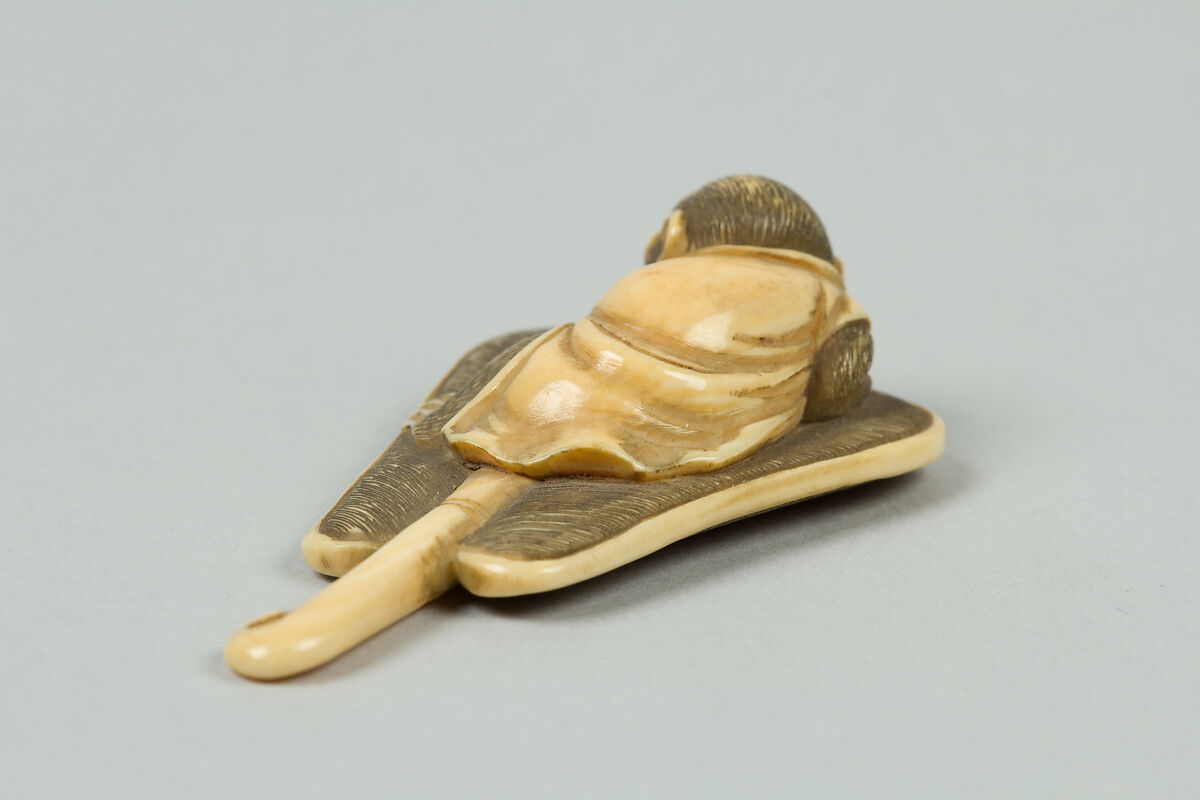 Netsuke of Monkey on a Bamboo Fan, Ivory, Japan