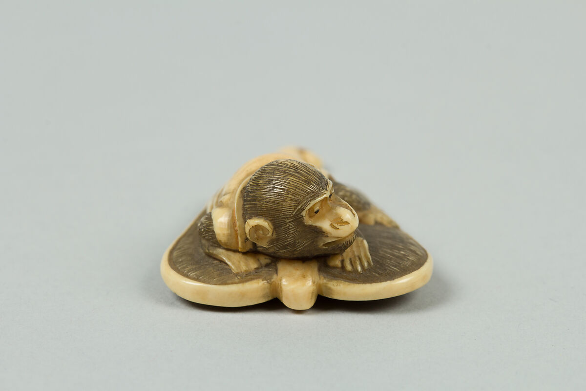 Netsuke of Monkey on a Bamboo Fan, Ivory, Japan