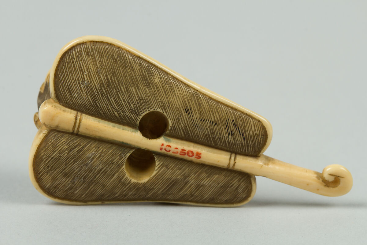 Netsuke of Monkey on a Bamboo Fan, Ivory, Japan