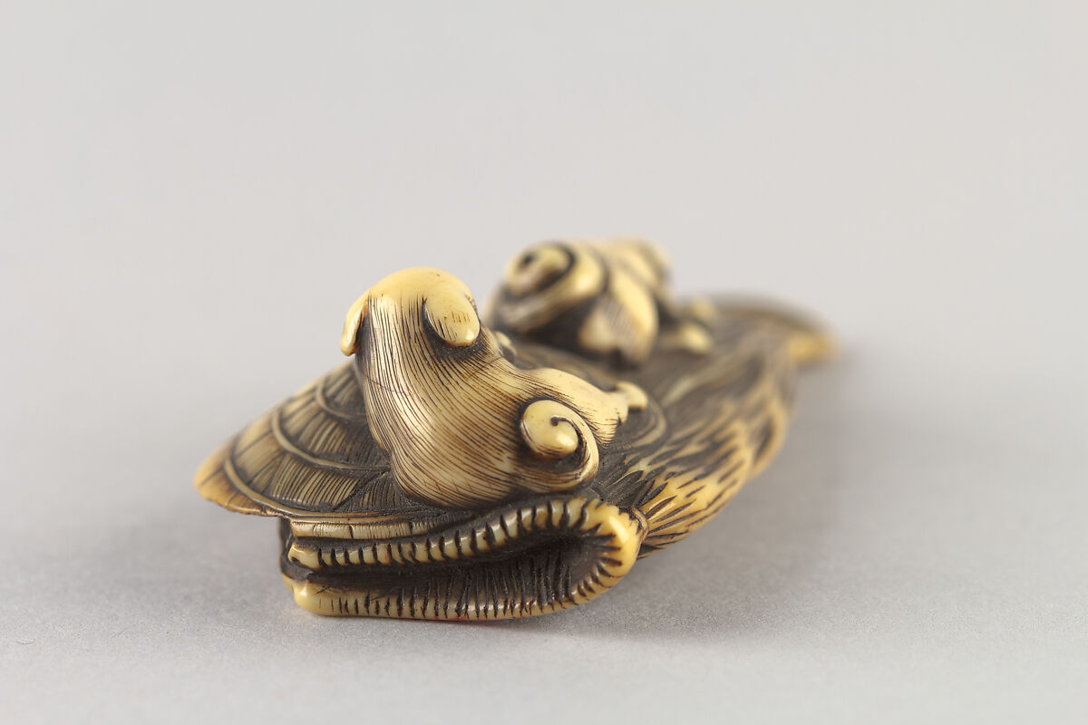 Netsuke of Puppies on a Bamboo Whisk, Ivory, Japan