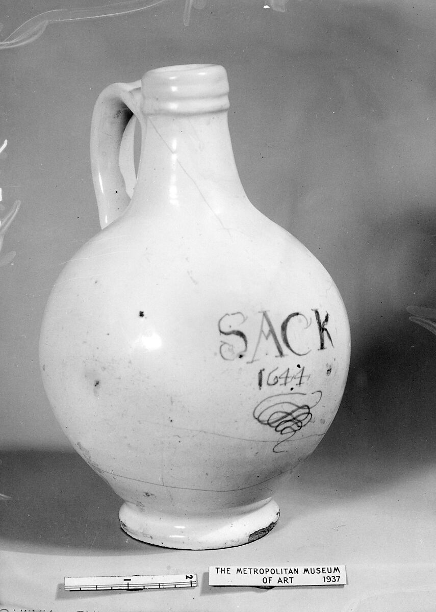 Sack bottle, Lambeth Factories, Tin-enameled earthenware, British