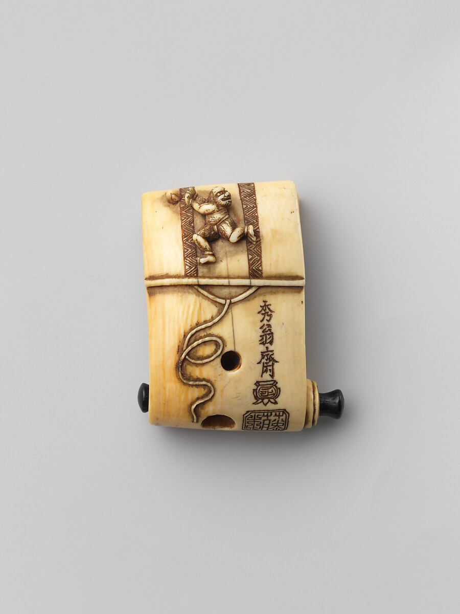 Shōki Comes to Life from a Hanging Scroll, Shūōsai, Ivory, Japan