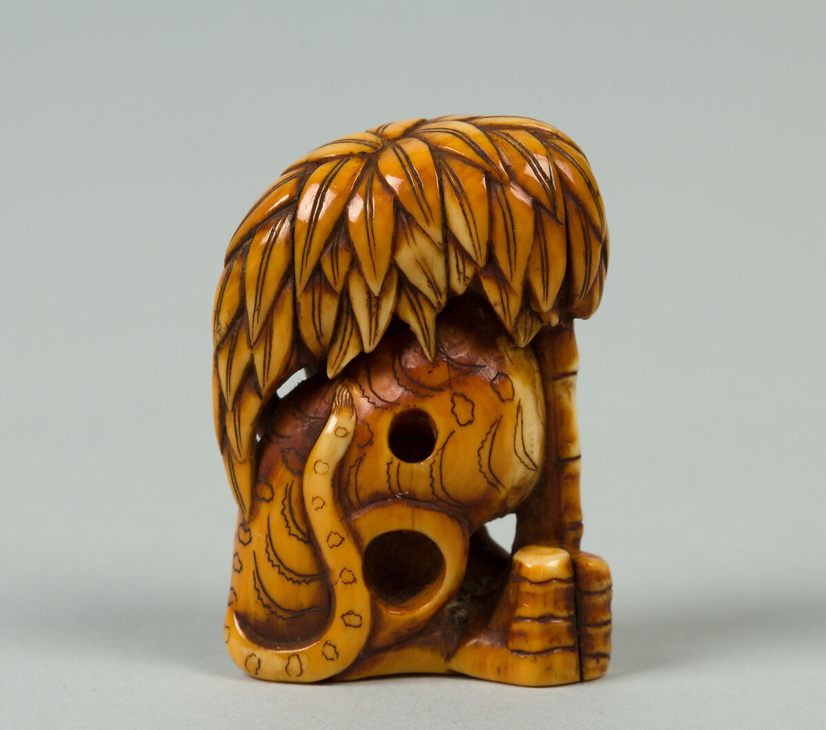 Netsuke of Tiger under a Bamboo Tree, Ivory, Japan