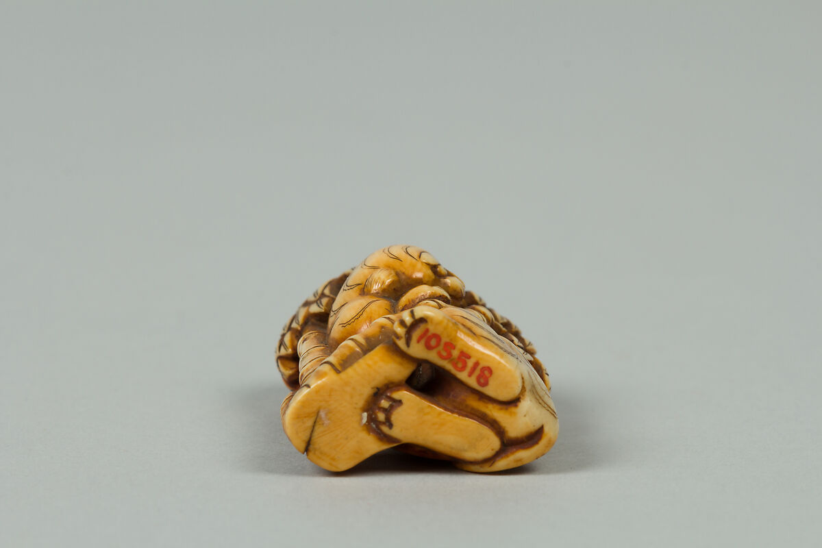 Netsuke of Tiger under a Bamboo Tree, Ivory, Japan
