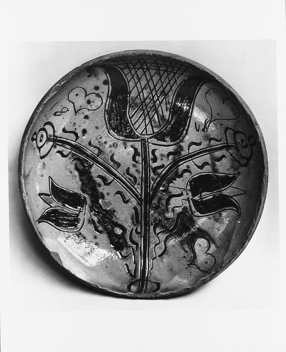 Plate, Earthenware; Redware with sgraffito decoration, American