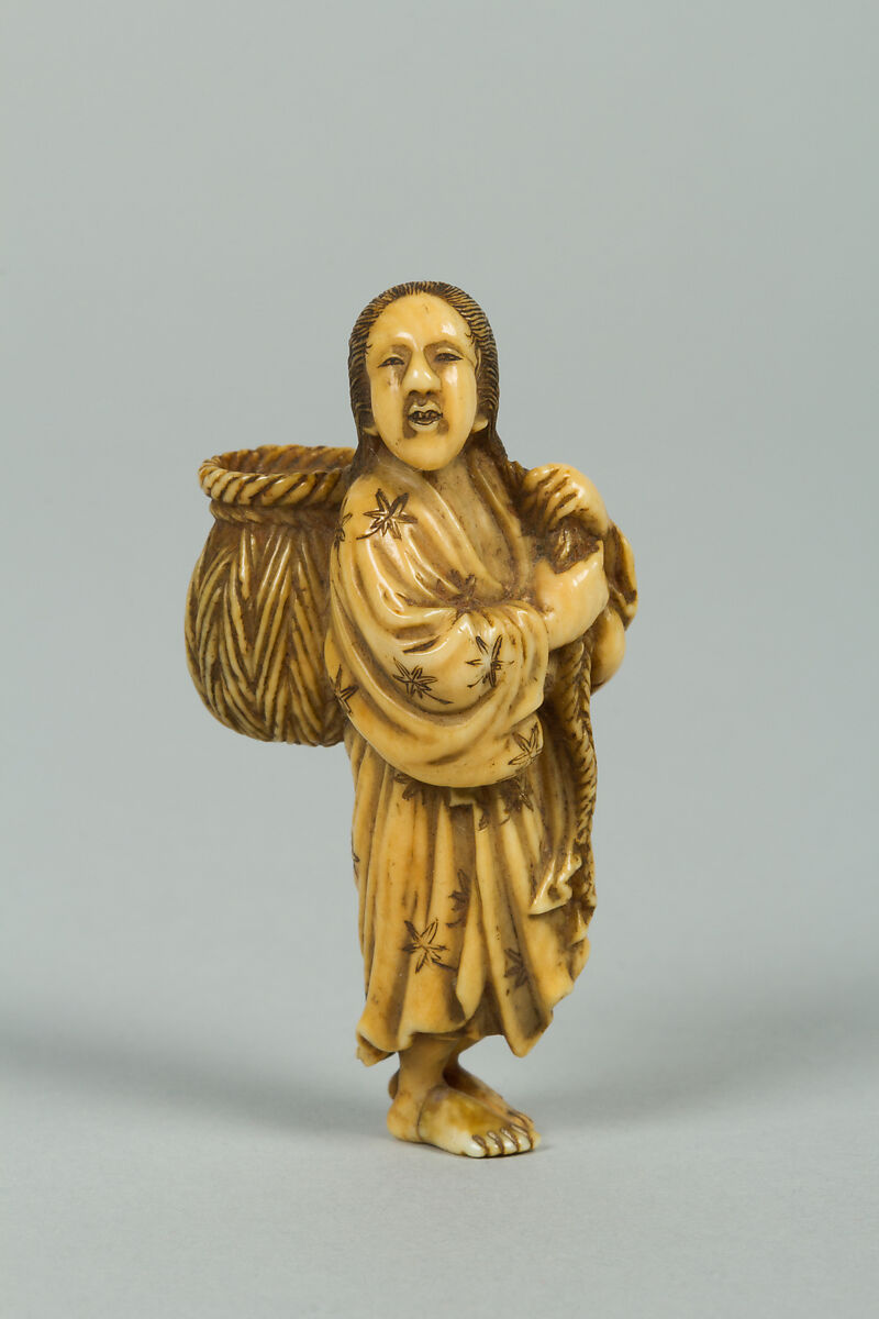 Netsuke of a Girl Carrying a Basket on her Back | Japan | Edo (1615 ...