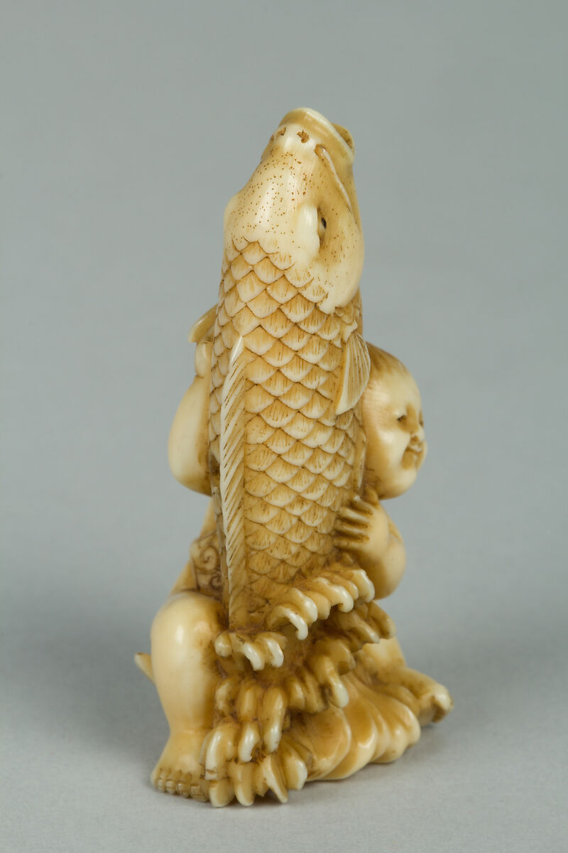 Netsuke of Child with a Carp, Ivory, Japan