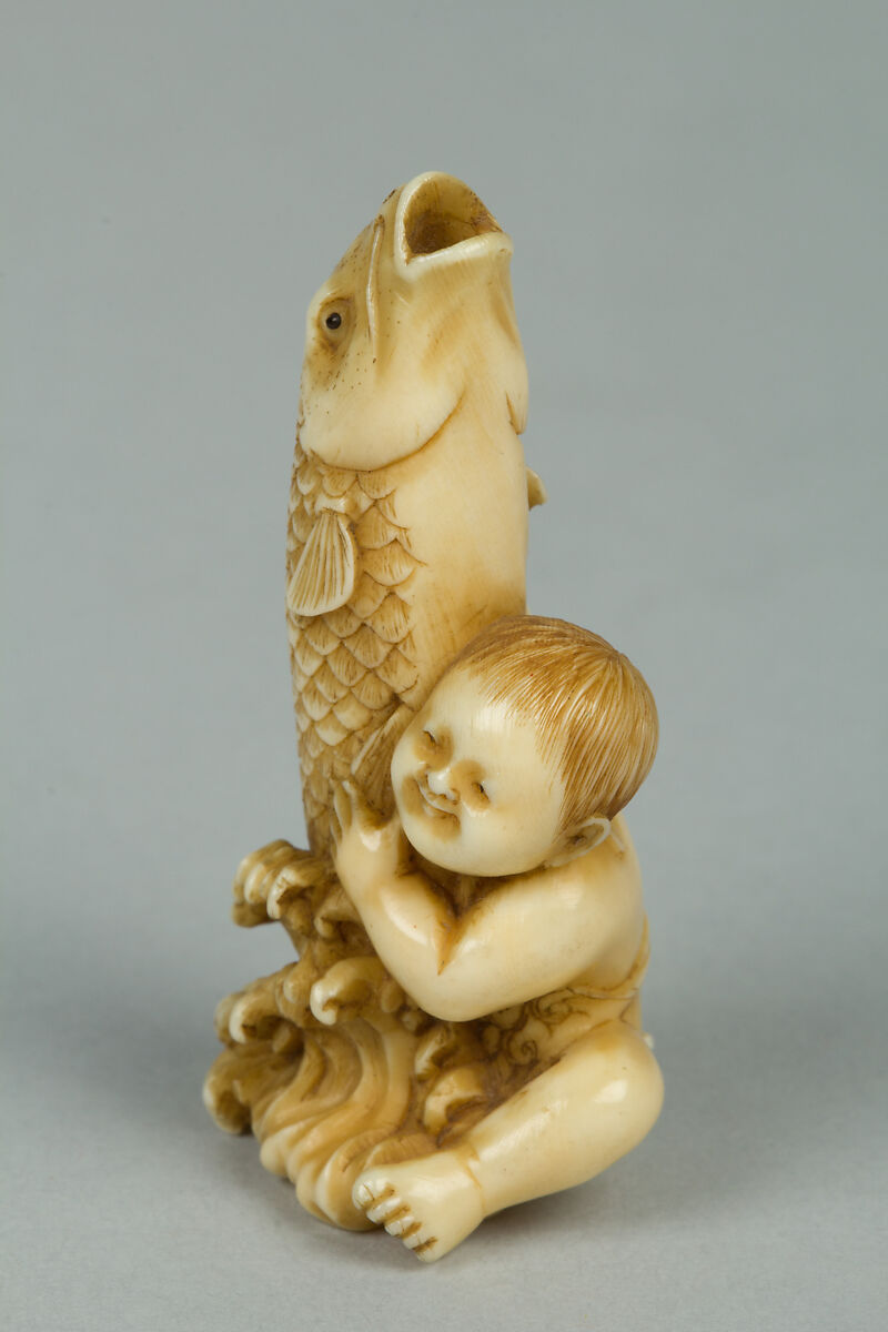 Netsuke of Child with a Carp, Ivory, Japan