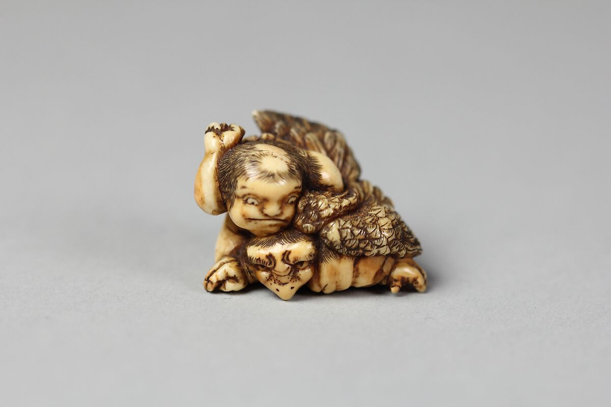 Netsuke of Boy Killing a Bird, Ivory, Japan 