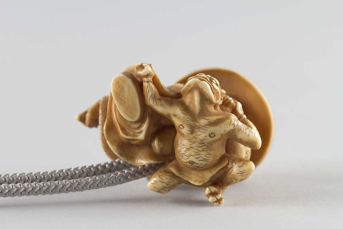 Netsuke of Shoki, the Demon-Queller, Carved ivory, Japan