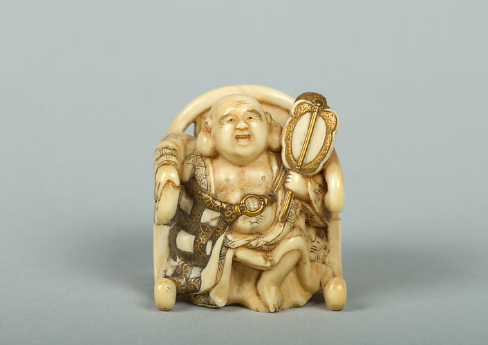 Netsuke of Hotei Seated in an Armchair