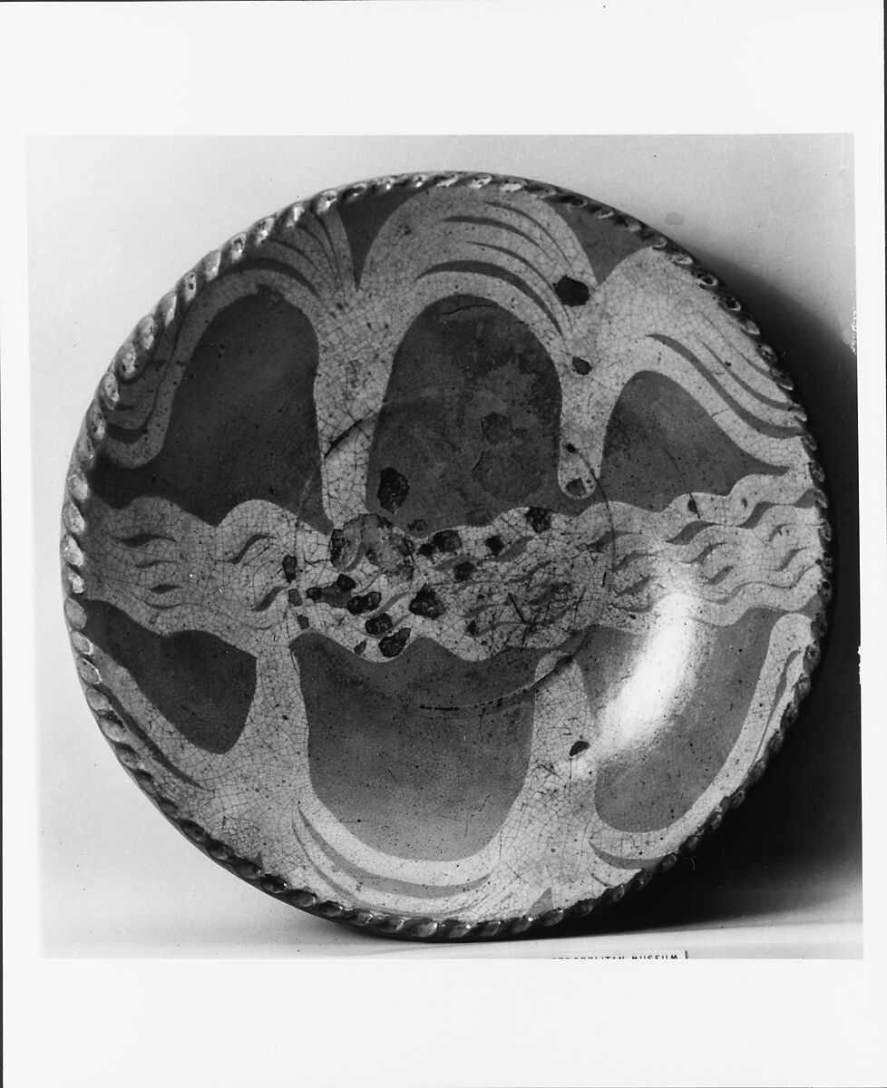 Plate, Earthenware; Redware with slip decoration, American