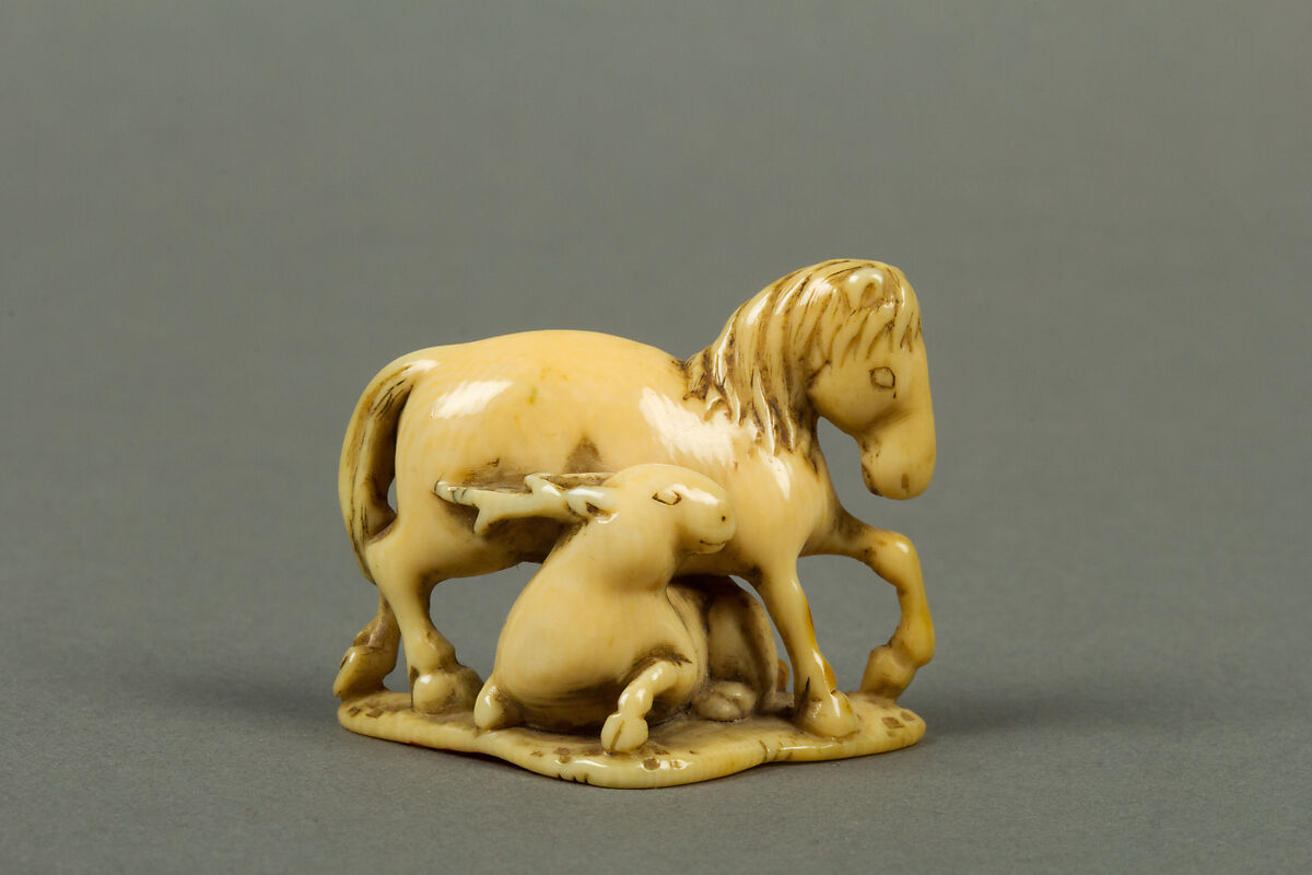 Netsuke of Horse and Deer, Ivory, Japan 