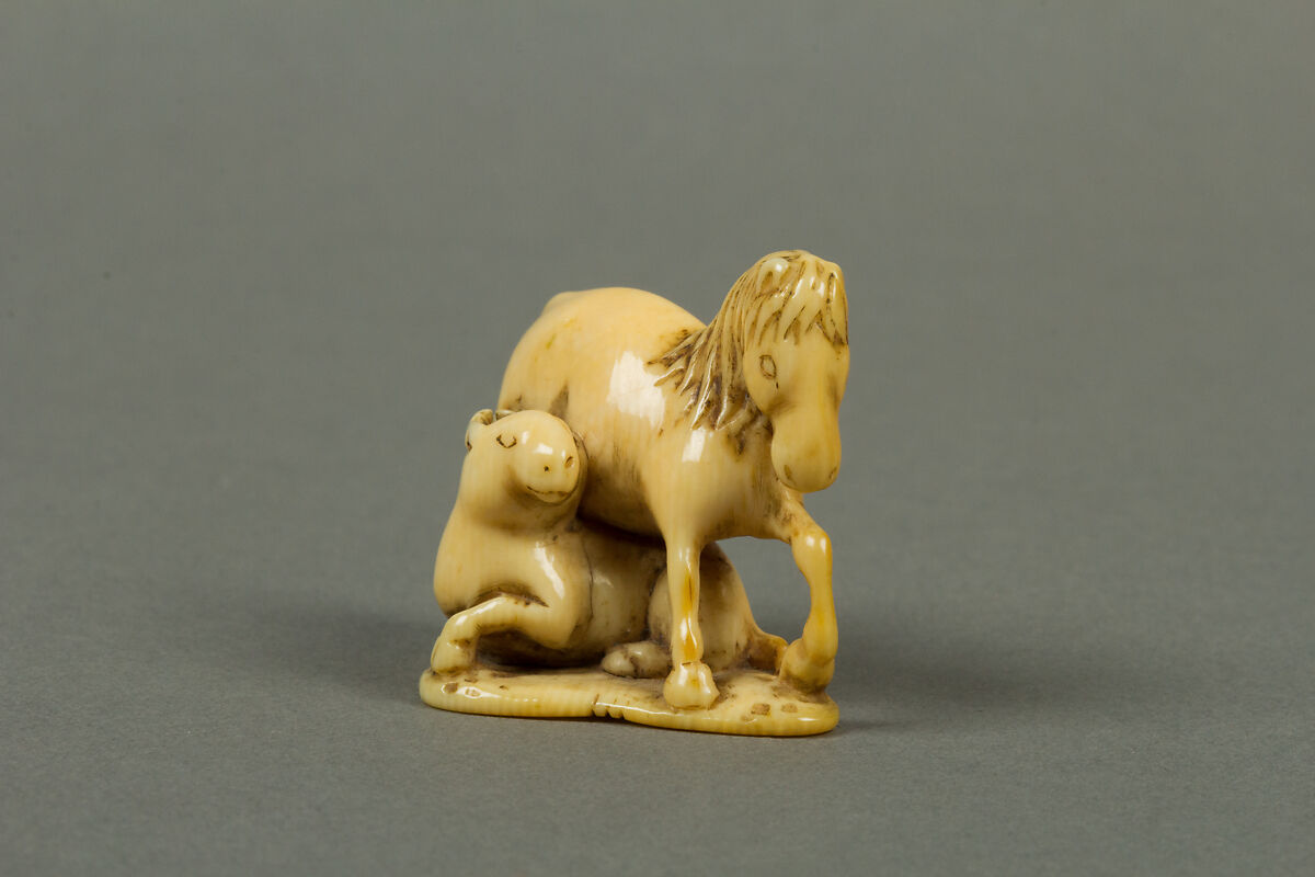 Netsuke of Horse and Deer, Ivory, Japan